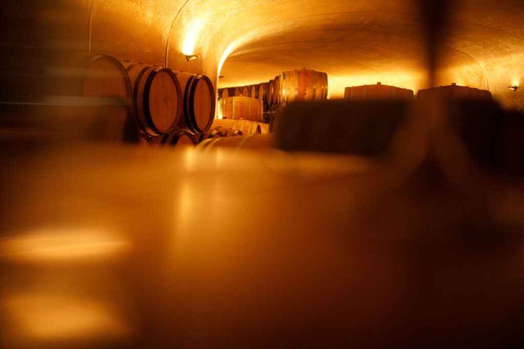 Wine barrels in a wine cellar.